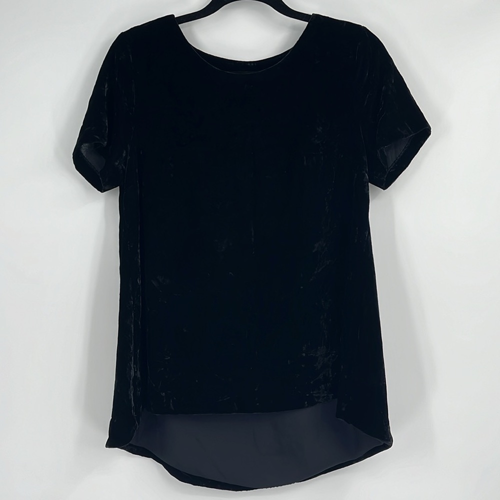 Vintage Lord & Taylor Black Velvet Short Sleeve Shirt Size Small